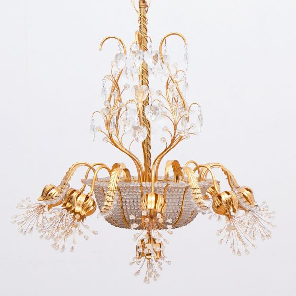 Hollywood Regency Crystal Gold Plated Chandelier by Palwa of Austria c.1970